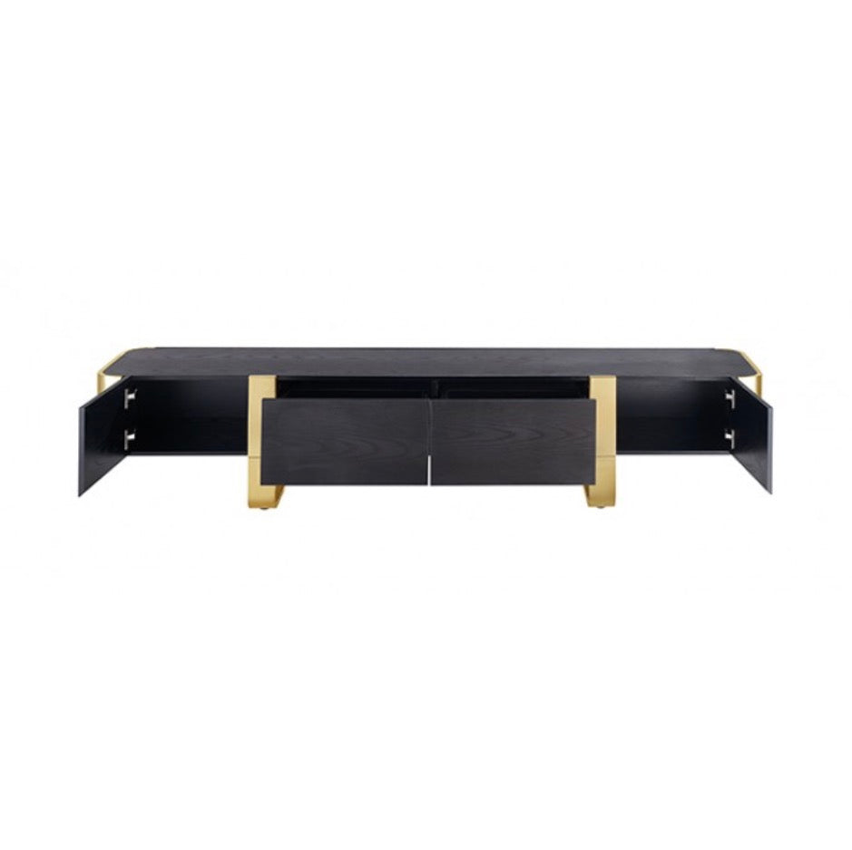 TV STAND BLACK W/ GOLD FRAME