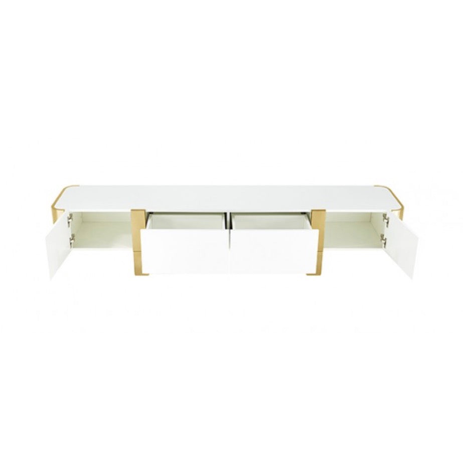 TV STAND White W/ Gold FRAME
