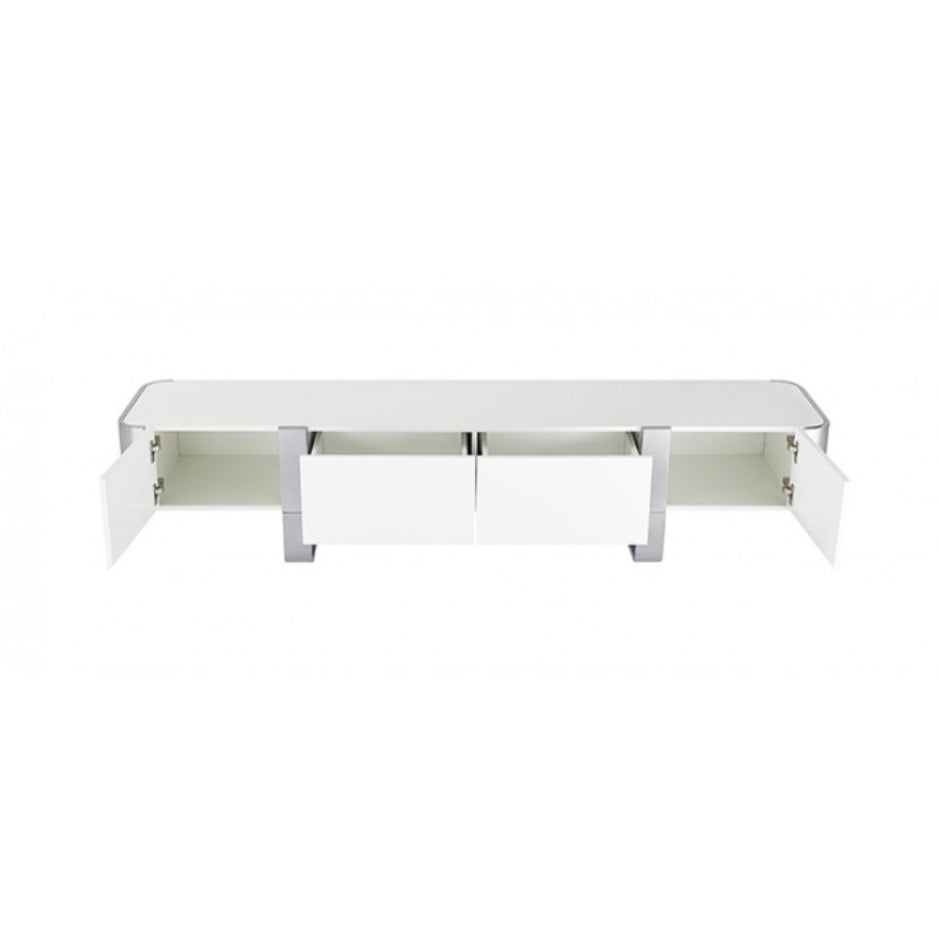 TV STAND White W/ SILVER FRAME