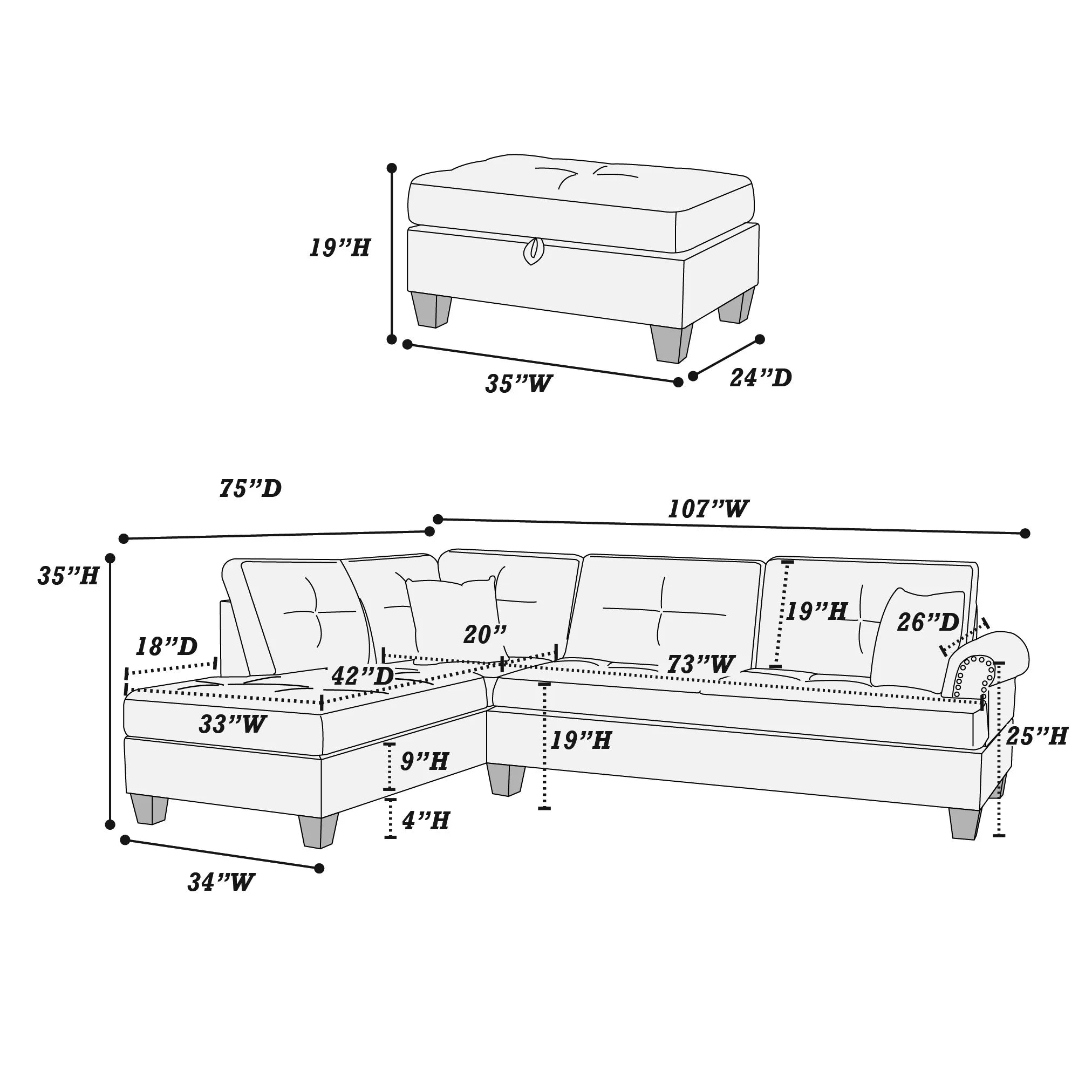 3-Pcs Sectional Set
