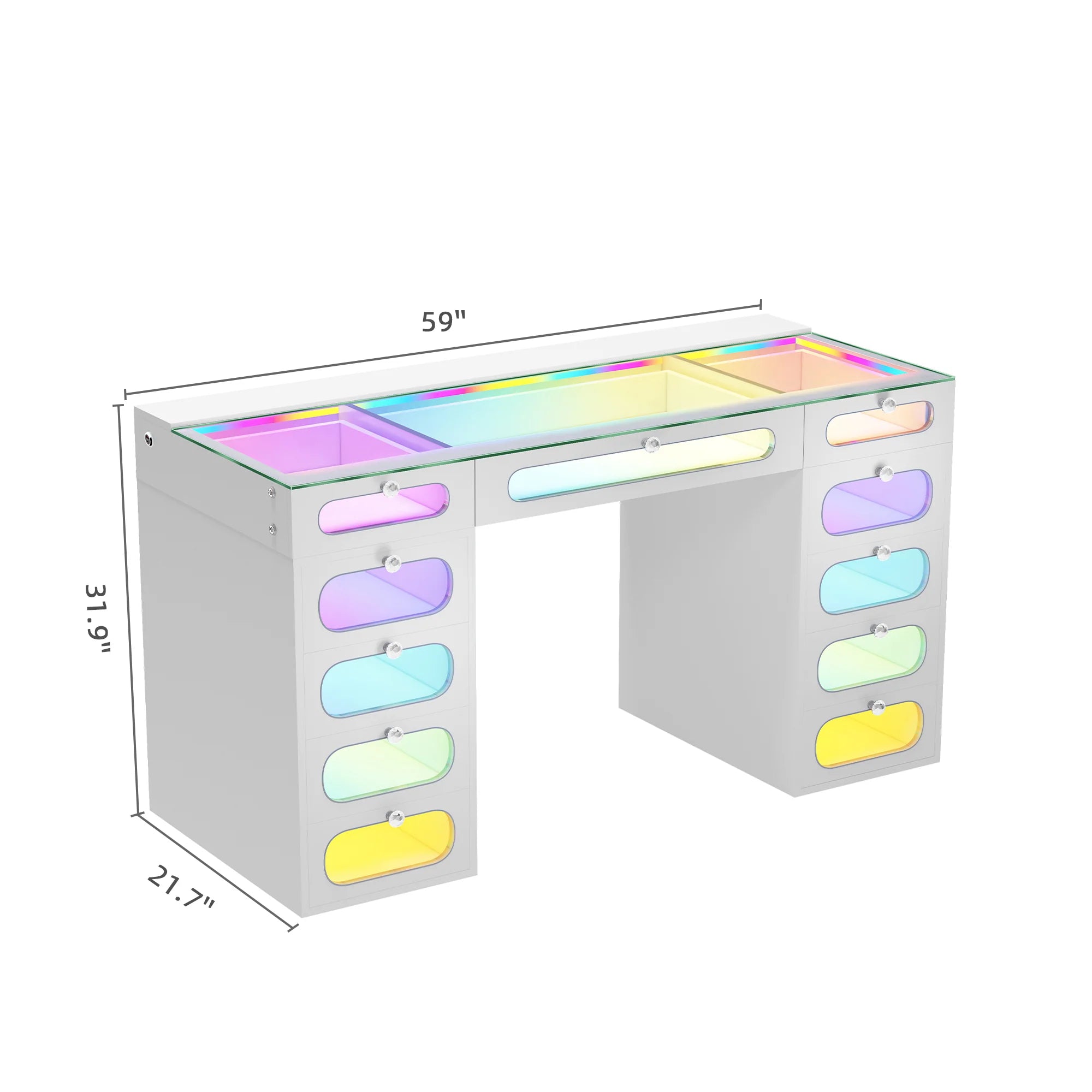 New Release ! VANITII Priscilla Vanity Desk-11 Glass Fronted Drawers Vanity Set
