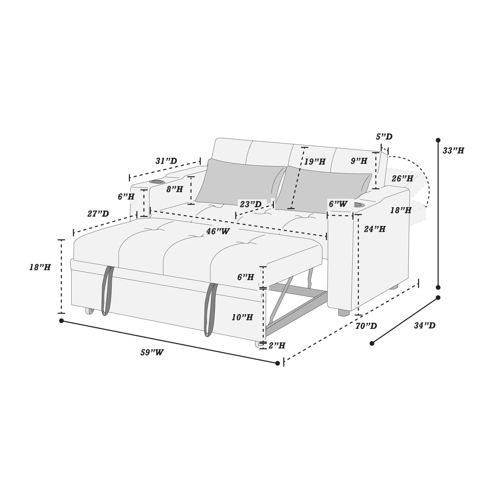 Sleeper Sofa W/ Cup Holders