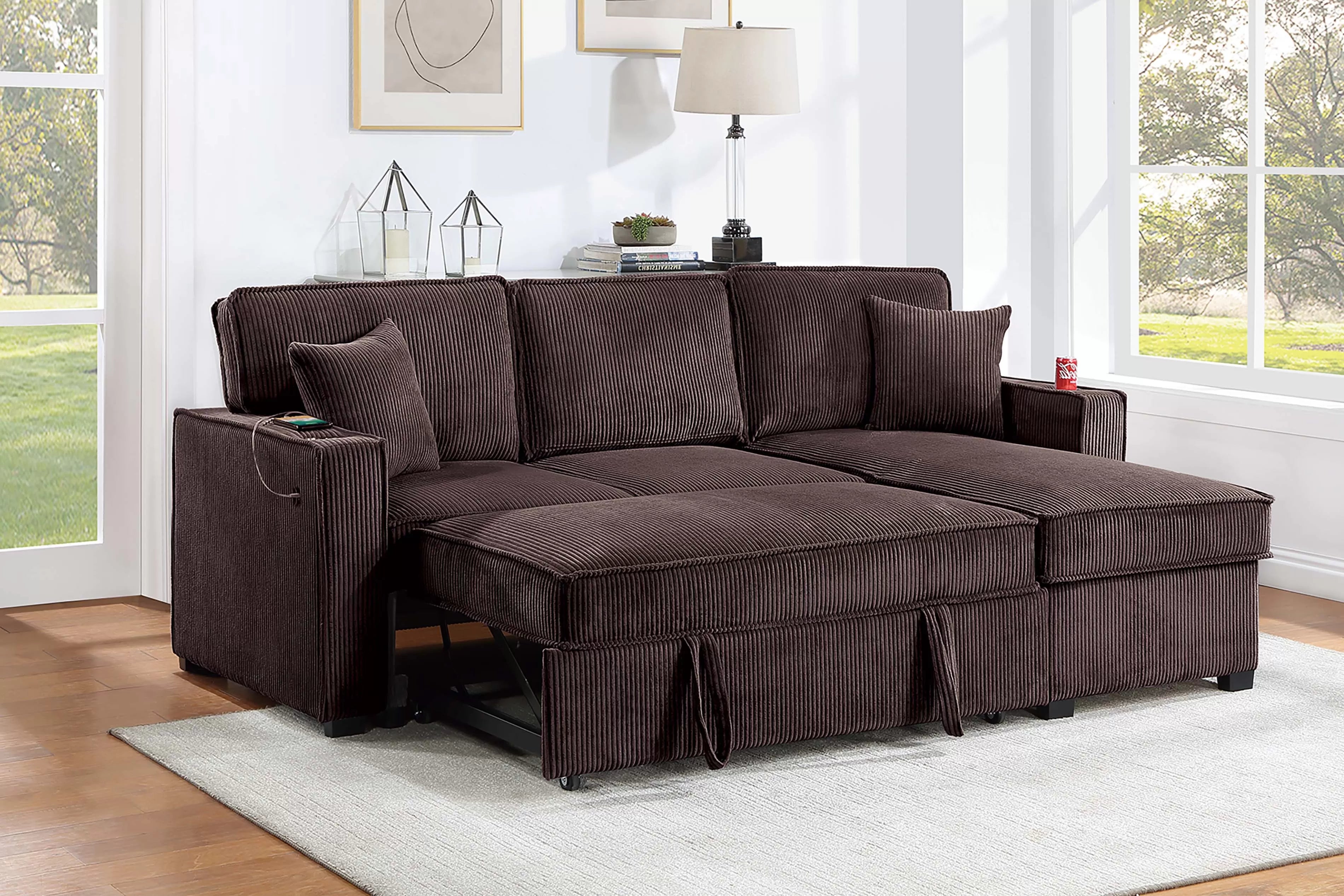 Reversible Storage Chaise W/ Cup Holder & USB & USB-C Port