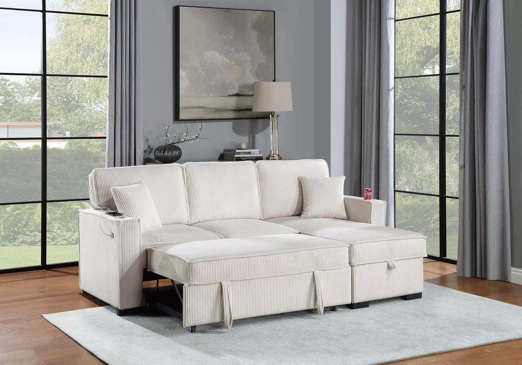 Reversible Storage Chaise W/ Cup Holder & USB & USB-C Port