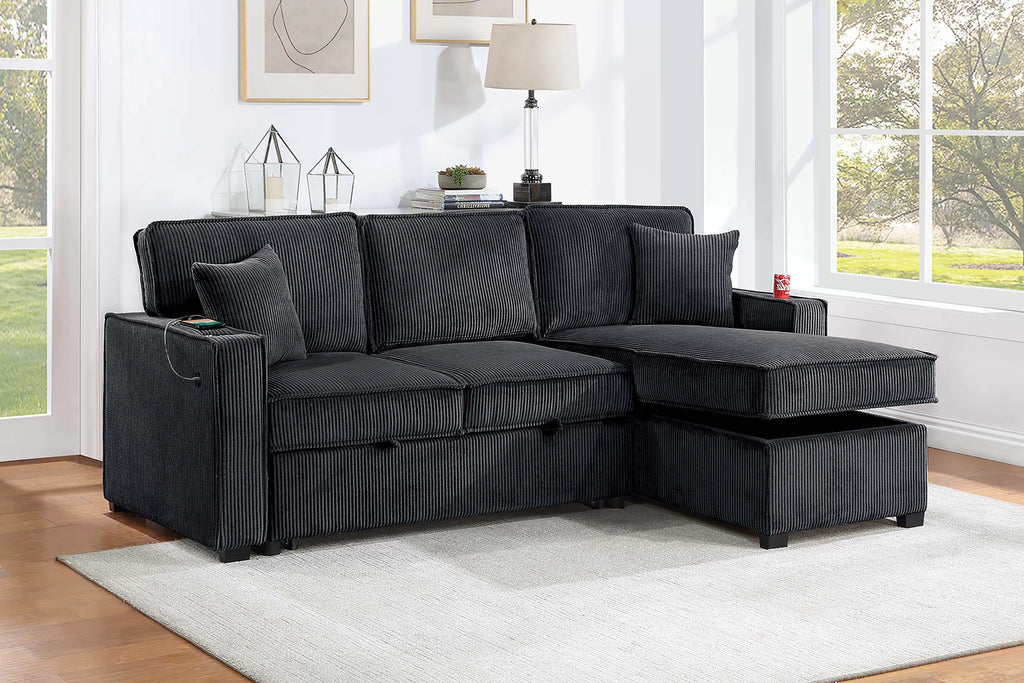 Reversible Storage Chaise W/ Cup Holder & USB & USB-C Port
