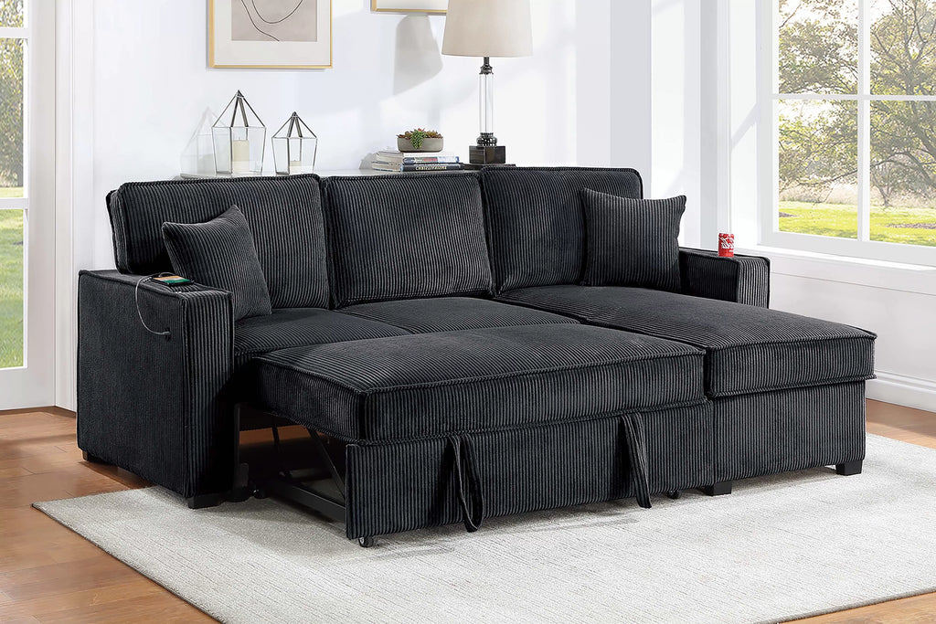 Reversible Storage Chaise W/ Cup Holder & USB & USB-C Port