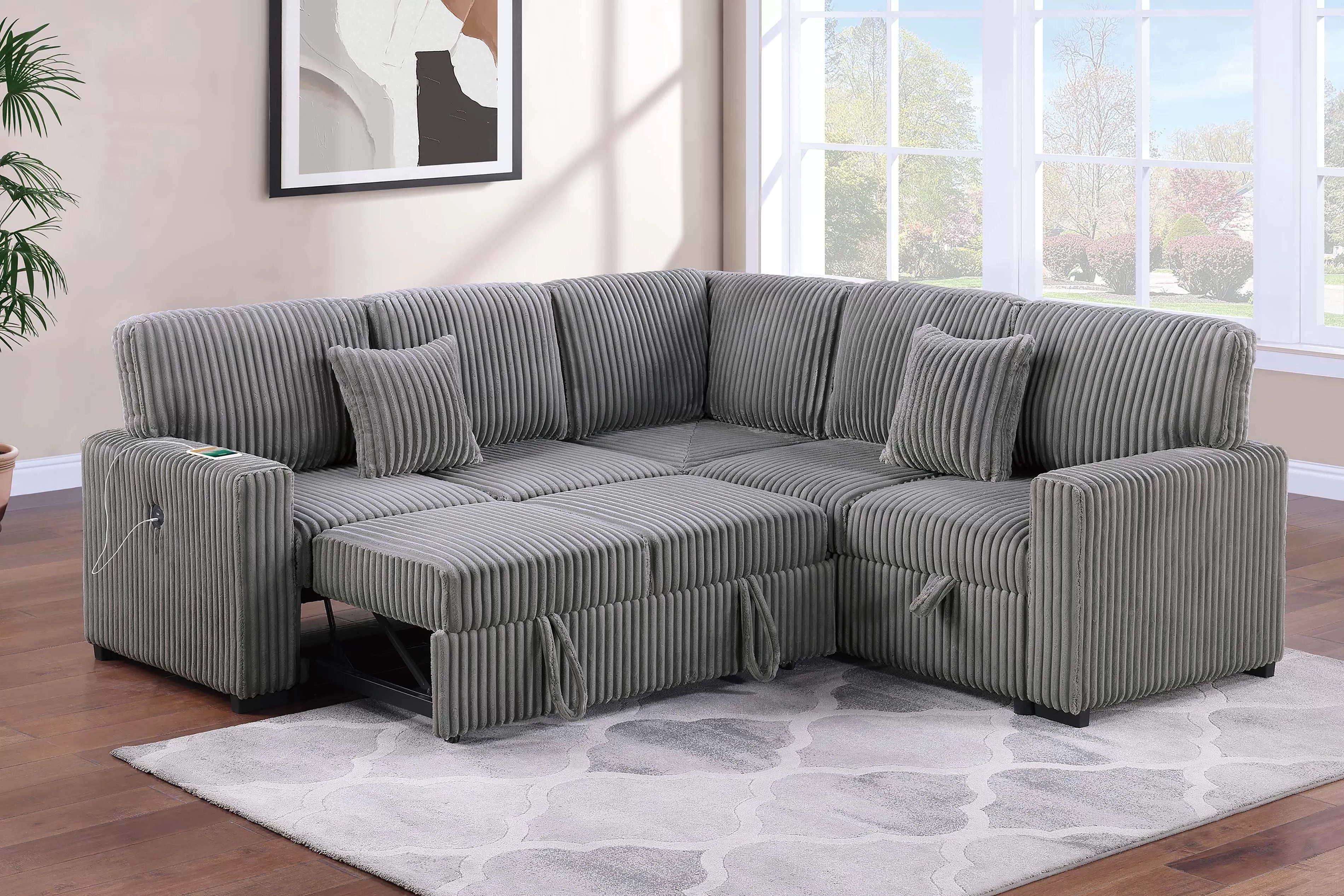 Reversible Storage Sofa + Reversible Sofa with Pull-Out Bed + USB Port