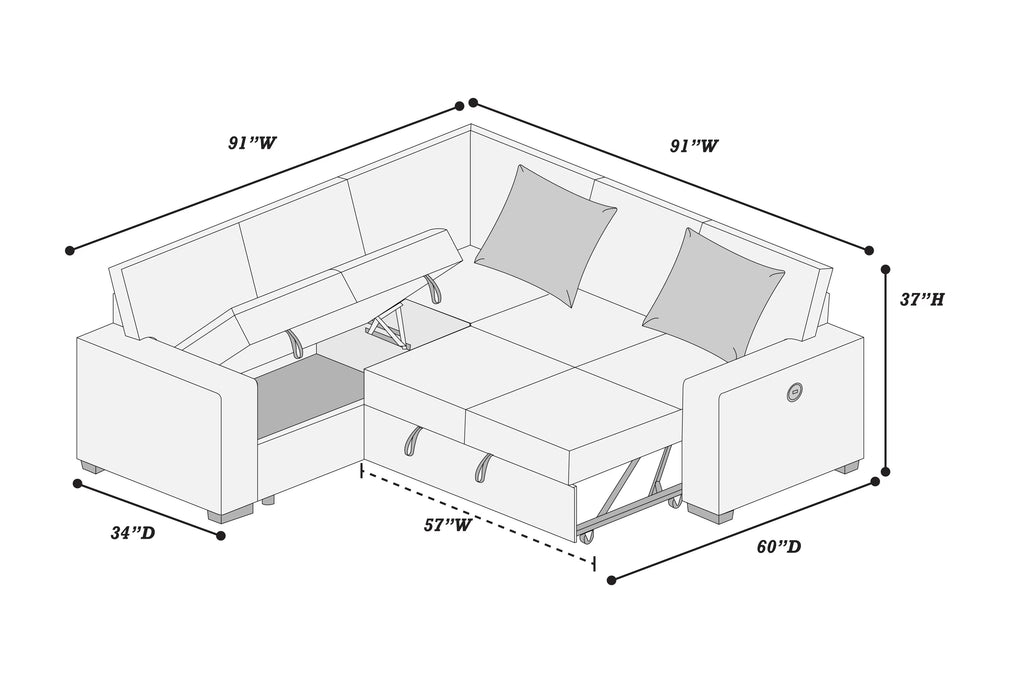Reversible Storage Sofa + Reversible Sofa with Pull-Out Bed + USB Port
