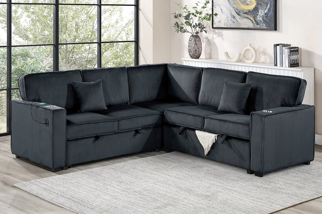Sleeper Sofa W/Cupholder, Sofa Storage, & USB Ports