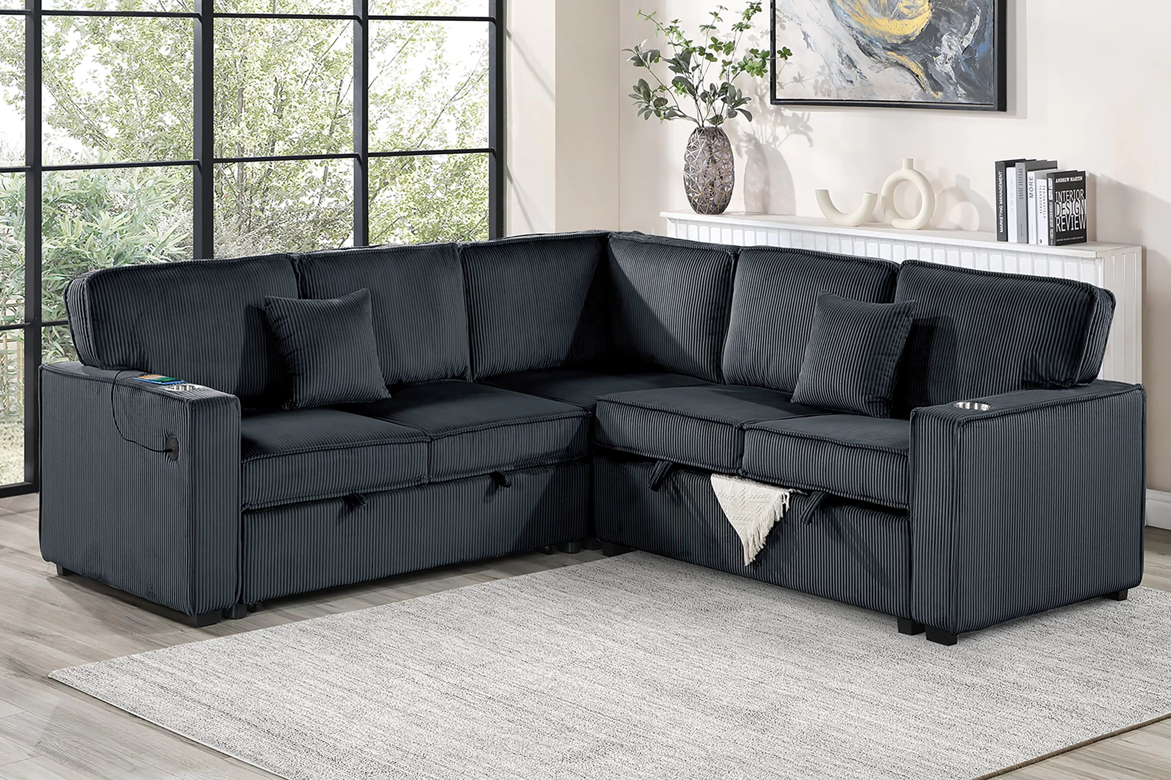 Sleeper Sofa W/Cupholder, Sofa Storage, & USB Ports