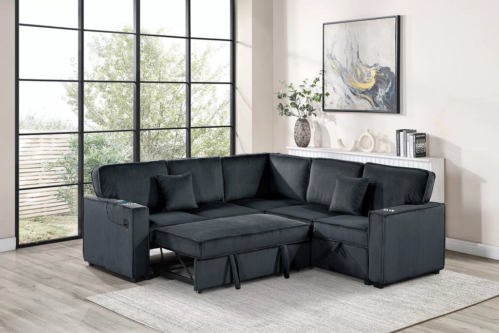 Sleeper Sofa W/Cupholder, Sofa Storage, & USB Ports