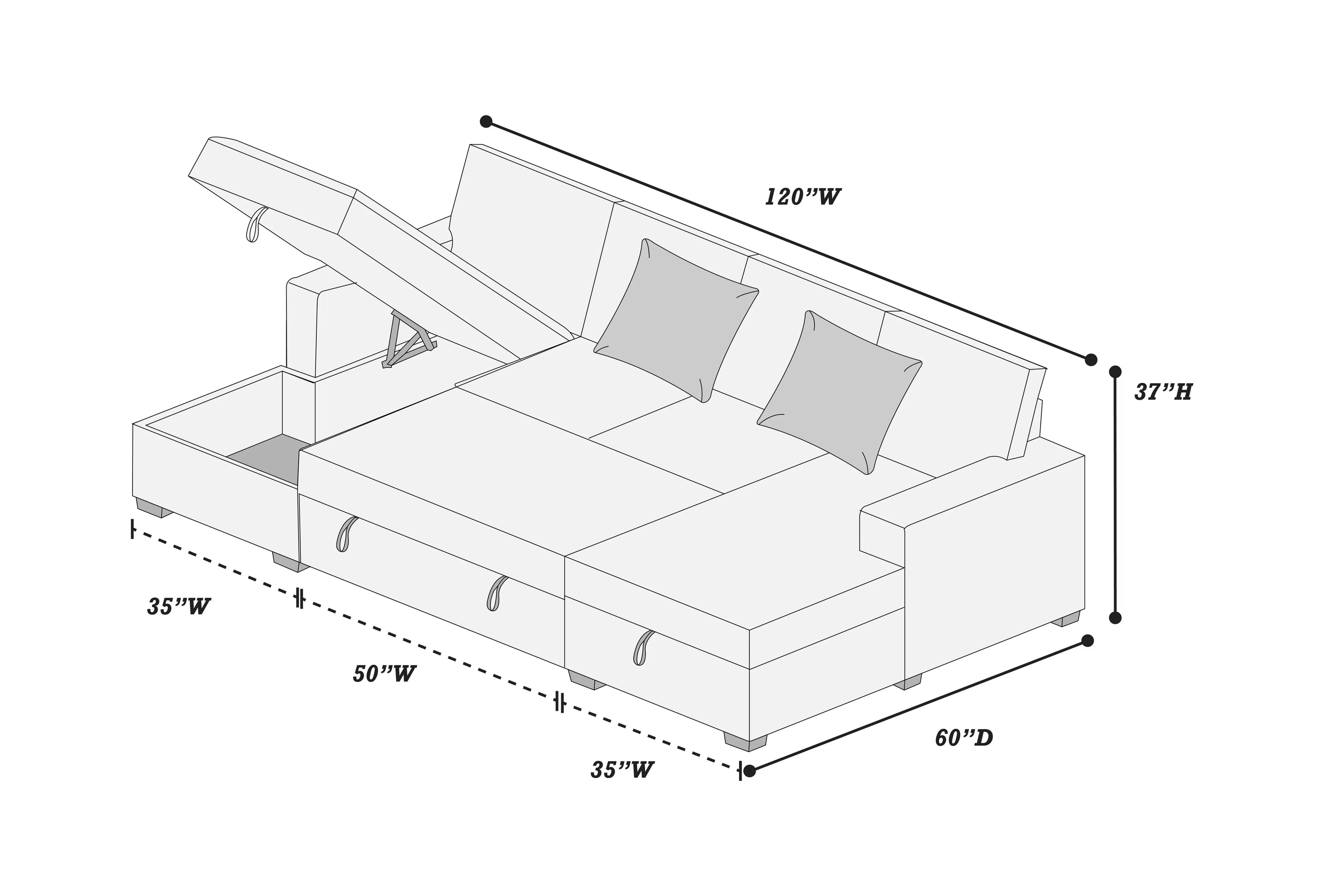 Sleeper Sofa & 2 Chaise Storage