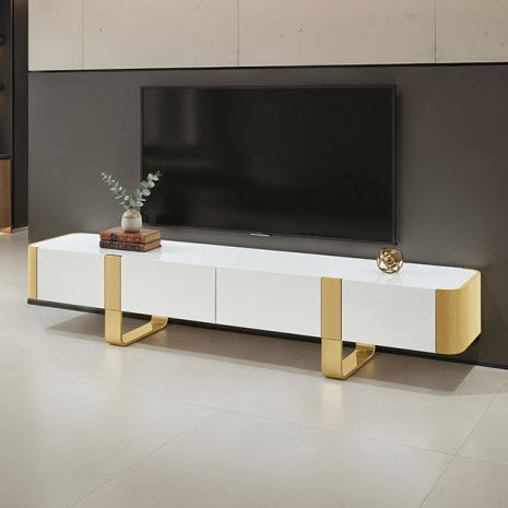 TV STAND White W/ Gold FRAME