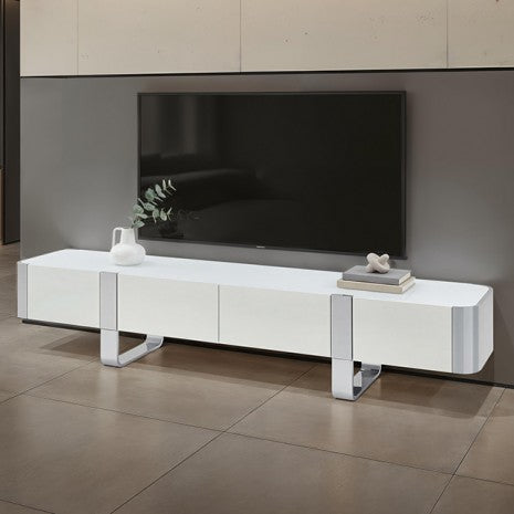 TV STAND White W/ SILVER FRAME