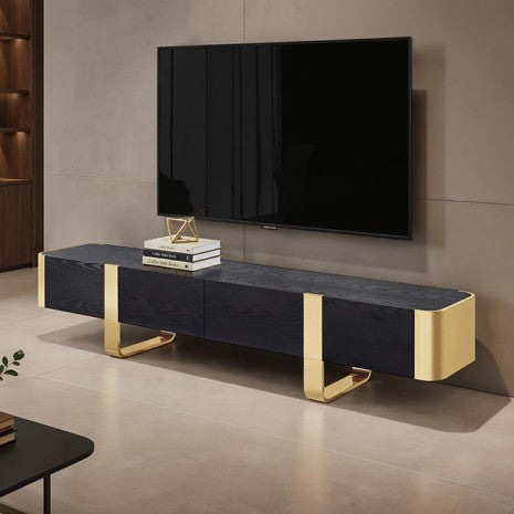 TV STAND BLACK W/ GOLD FRAME