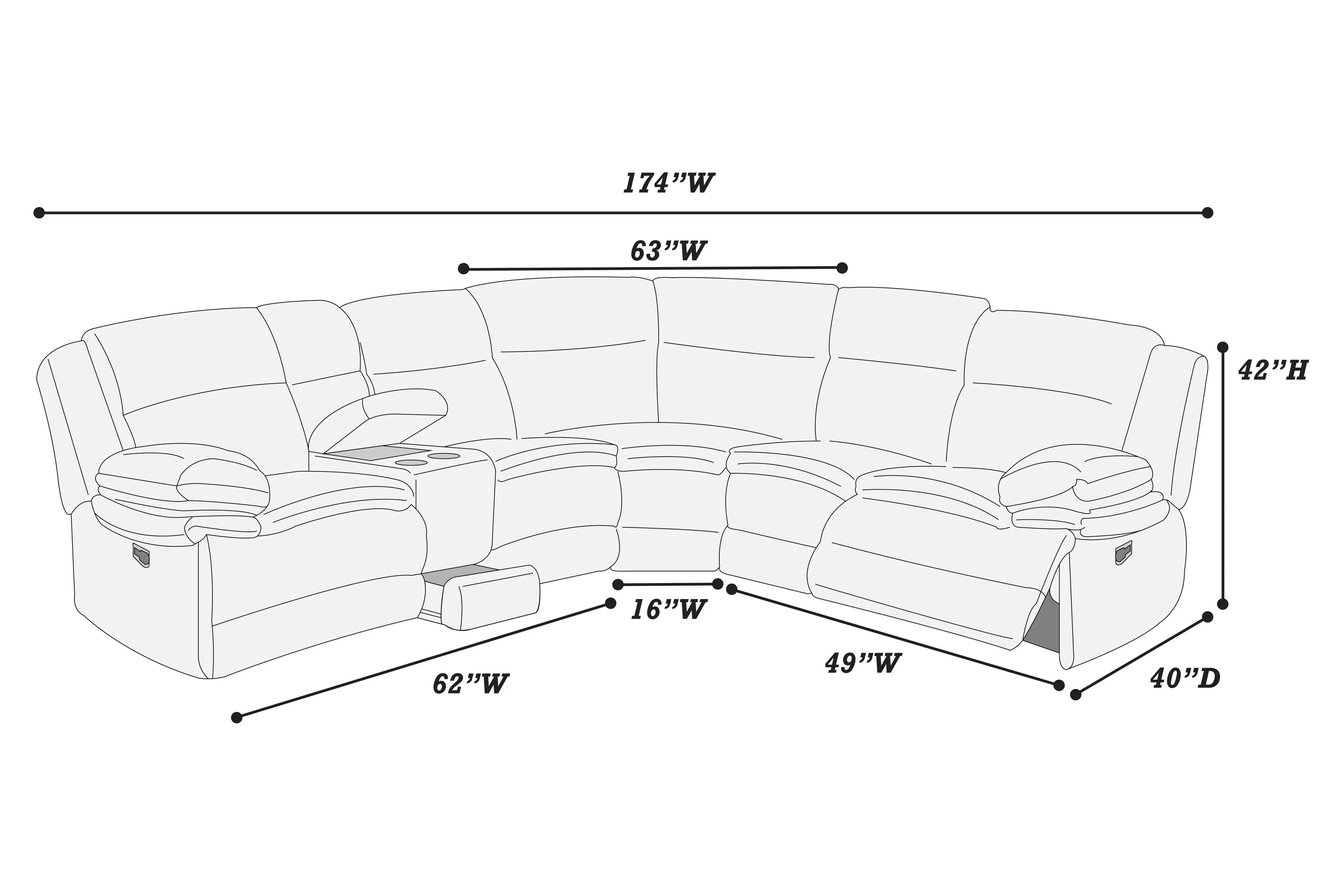 Motion reclining sectional